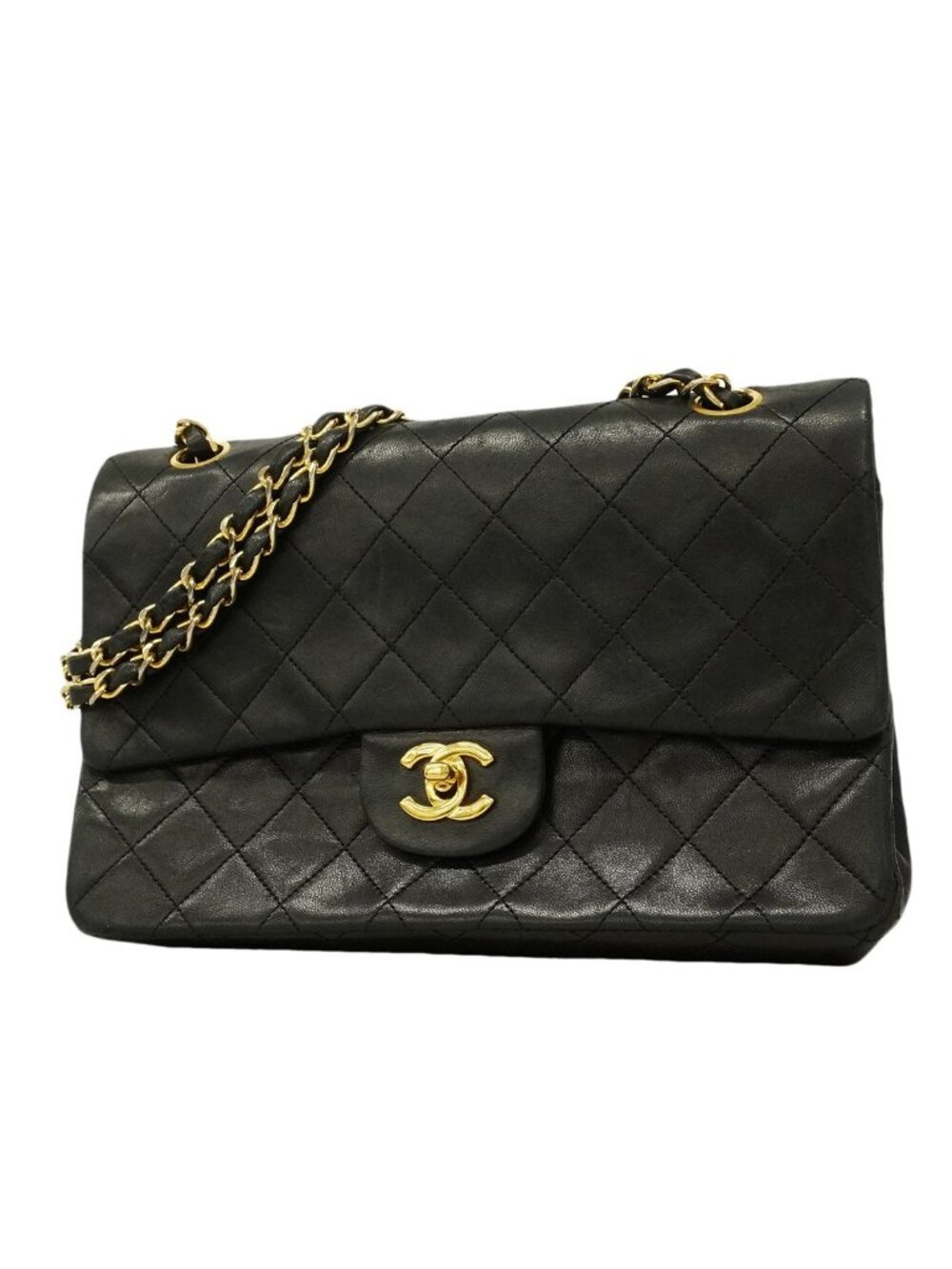 Chanel Shoulder Bag Quilted Lambskin Black Gold